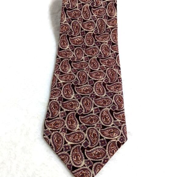 Men's Vintage 100% Italian Silk Tie  Burgundy Paisley Motif - Picture 6 of 13